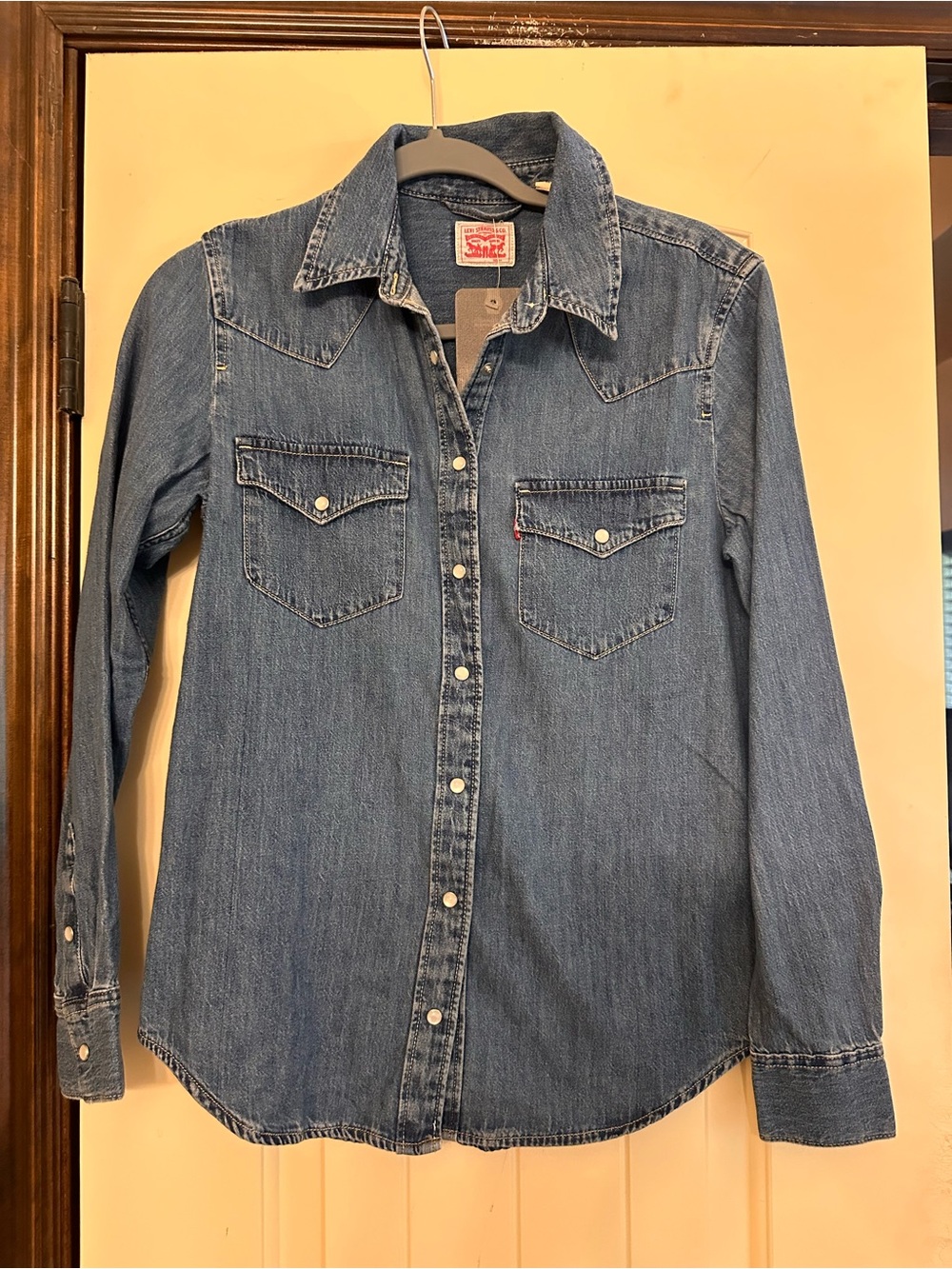 Levi's Denim Jacket with Red Label on Blue Chambray